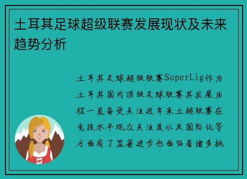 土耳其足球超级联赛发展现状及未来趋势分析